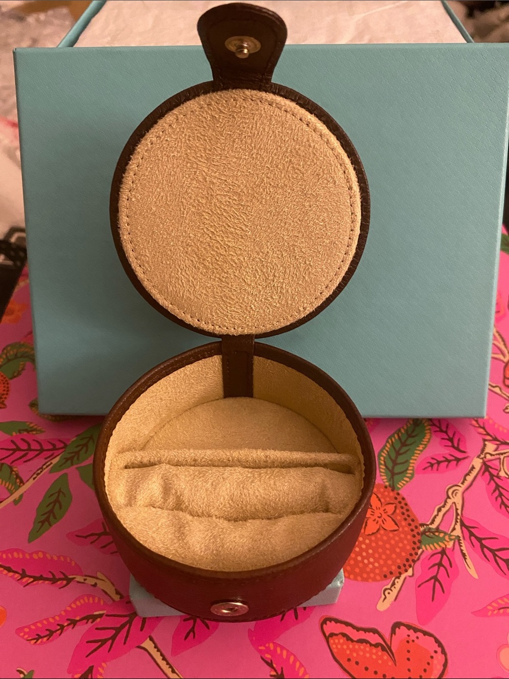 Tiffany & Co. Brown Leather Round Jewelry Case - NWT - Picture 2 of 6
